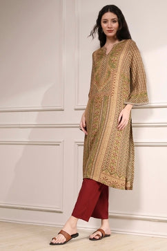 Beige Solid Straight Kurta