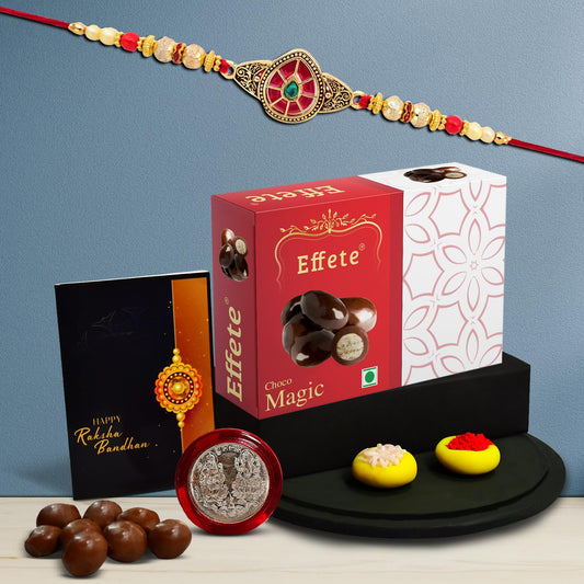 Rakhi For Brother Set Of 1rakhi Wirh Chocolate Magic 32gm Pooja Coin With Greating Card Rakhi For Brother And Bhabhi Rakhi With Chocolate Rakhi With Gift For Brother Rakhi For Kids Rakhi Set Rakhi Combo Rakhi With Sweets (K1_419_em32)
