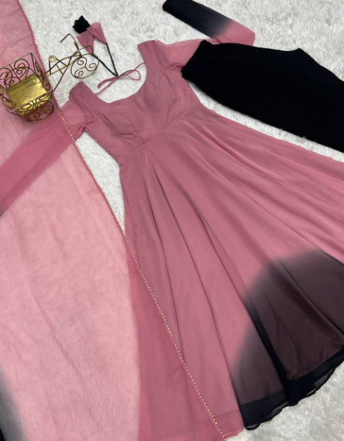HEAVY PURE SOFT FOX GEORGETTE COLOURFULL GOWN